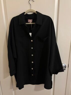 Show Me Your Mumu Johns Button Down Shirt, Black Button-Up Oversized Shirt, XXL